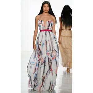 Julianna Bass Abstract Print Silk Strapless Gown S Runway Dress Wedding Event